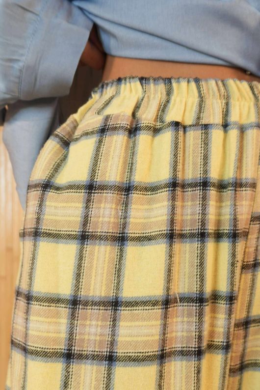 Rhona Plaid Brushed Cotton Kick Pant Lemon